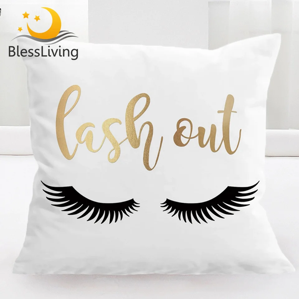 Blessliving Eyelash Pillow Cover Gold Black Cute Eyes Pattern Cushion