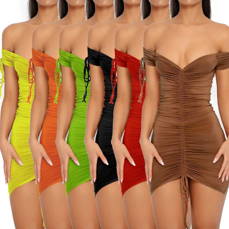 

Draw string fold elastic sexy low-cut package buttocks tight evening dress skirt nightclub, KTV bars stage