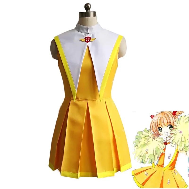 Аниме карточка Captor KINOMOTO SAKURA желтый костюм косплей Cheering КОМАНДА платье Хэллоуин
