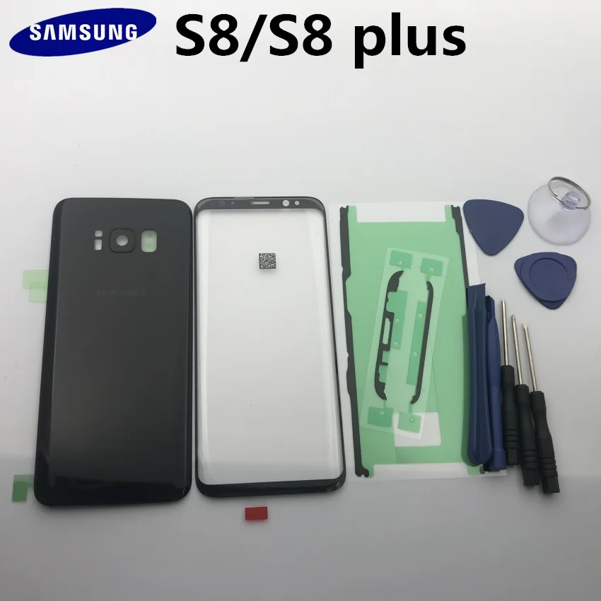Новинка,, для samsung Galaxy S8, G950, S8+ plus, G955, Задняя стеклянная крышка, задняя крышка, крышка батареи, дверь+ передняя стеклянная линза+ клей+ Инструменты