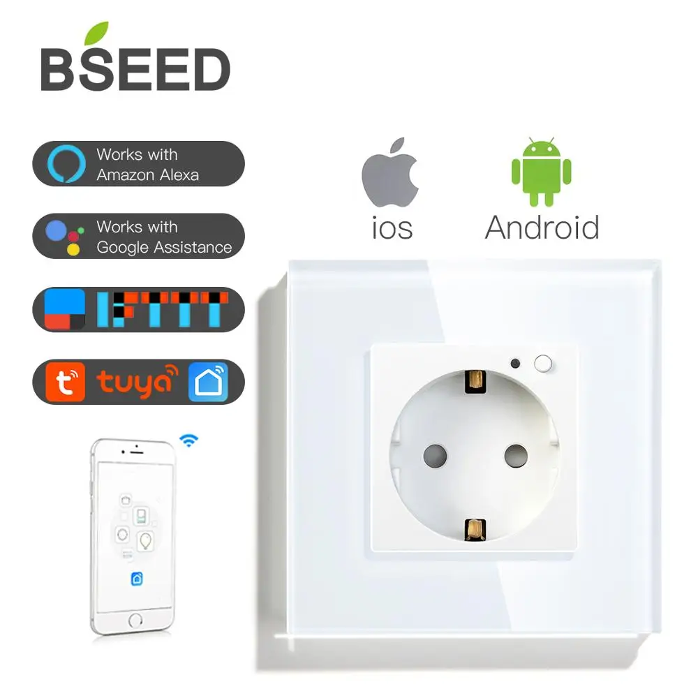 BSEED розетки WI FI ЕС Стандартный 86*86 мм смарт Мощность гнездо белый черного и