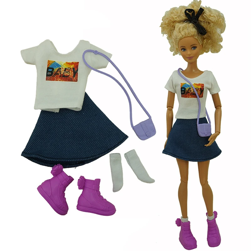 Fashion Outfits For Barbie Doll Clothes Set For Barbie Shirt Pants Shoes Glasses Crown Purse Hat Toys 1/6 Dolls Accessories