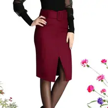 Autumn Winter Retro High Quality Woolen Skirt Warm Knee-Length Women Skirts Elastic With Belt DF995