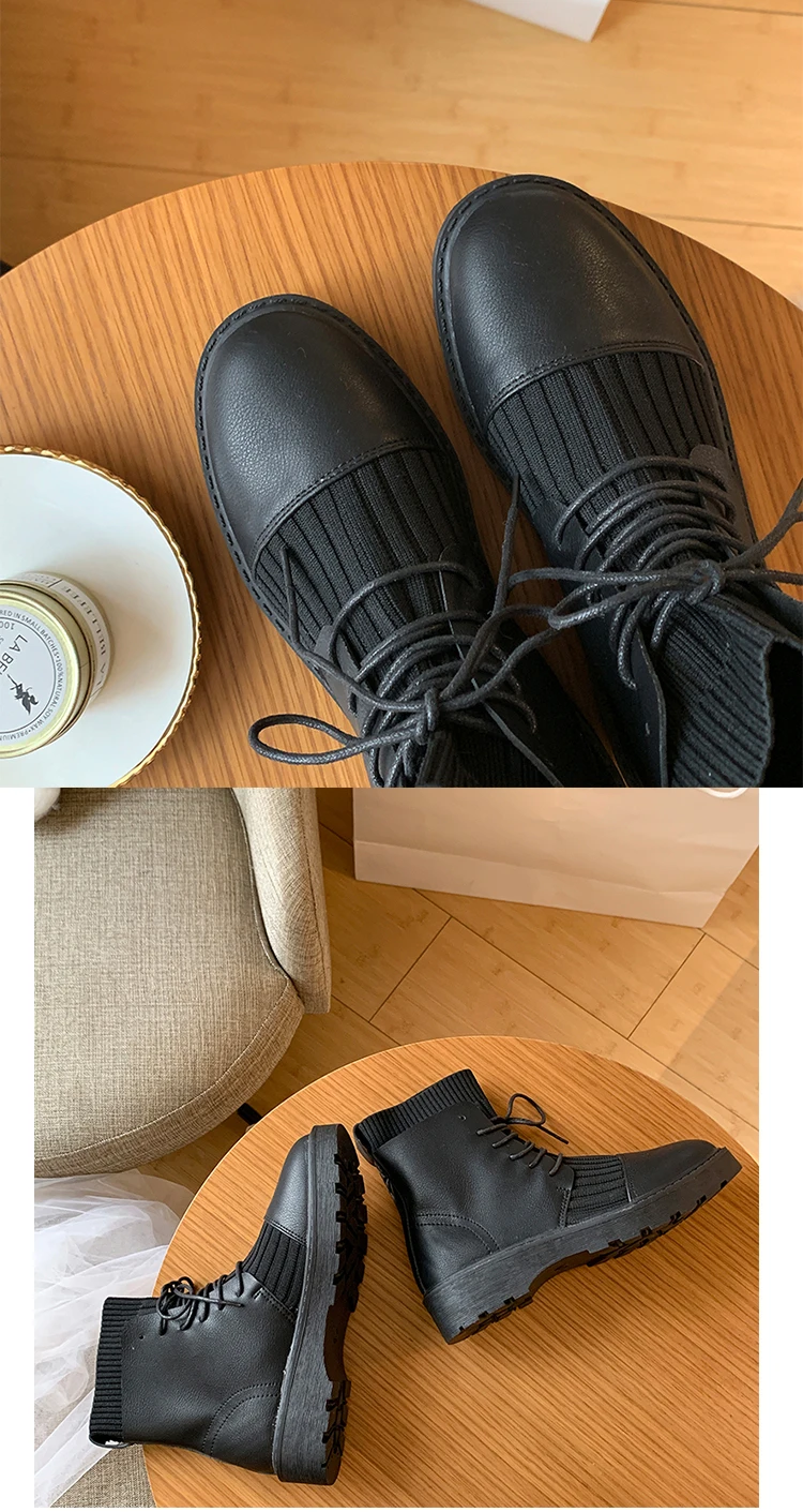 Г. bottines pour les femmes, вязаные осенне-зимние женские ботинки на шнуровке Нескользящие ботильоны для женщин с круглым носком на шнуровке