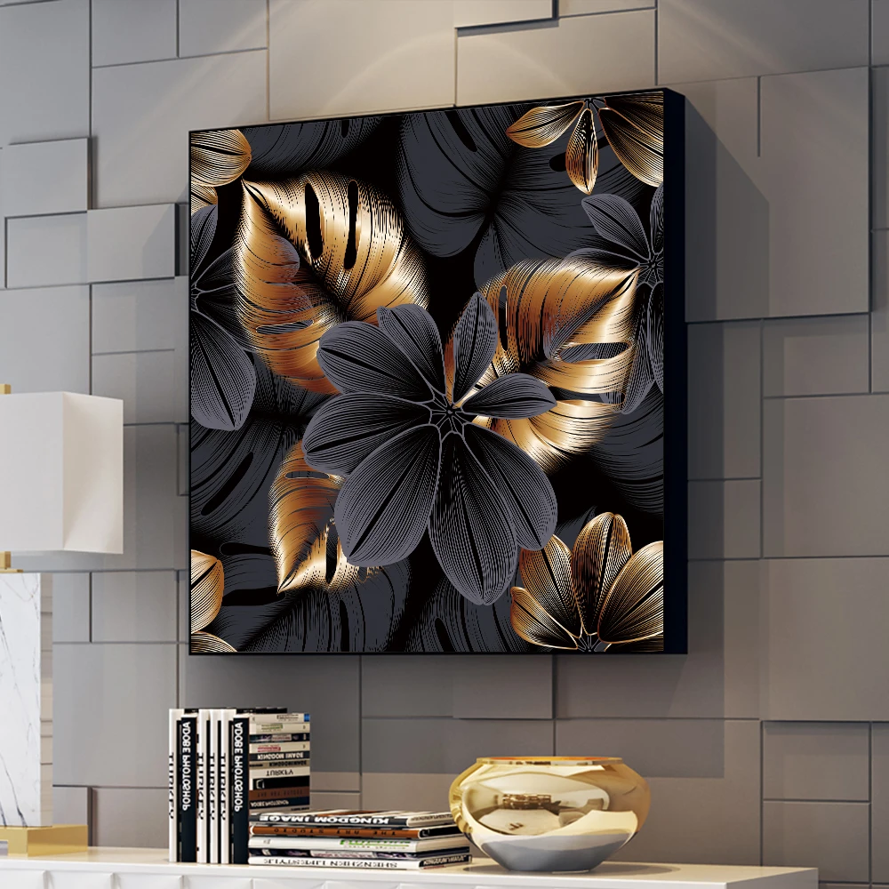 Abstract Plants Canvas Painting Black Gold Flower Leave Posters Prints Nordic Wall Art Home Decor Living Room Pictures Unframed | Дом и сад