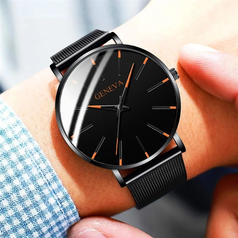 Montre homme Geneva, мужские наручные часы Топ люксовый бренд элегантные часы reloj hombre большой циферблат Мужские часы relogio masculino часы - Цвет: Black