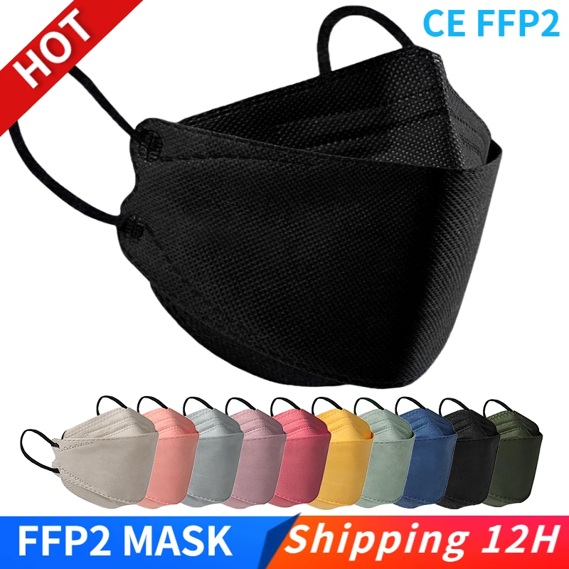 10-100PCS 4D FPP2 Mask Black Kn95 Fish Masks 3 Layers Adult FFP3 Masque noir CE Approved FP2 Face FFP2 Mascarillas Negras | Красота и