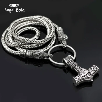 

Viking Wolf Head with Thor's Hammer Mjolnir Scandinavian Bear Paw Wolf Pendant NECKLACE with Stainless Steel Chain Free Shipping