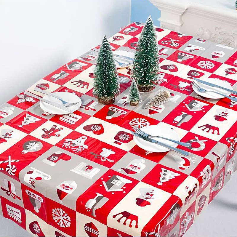 

180*110cm Christmas Disposable Tablecloth Santa Claus Rectangular PVC Table Cover Christmas Decorations for Home New Year Gifts