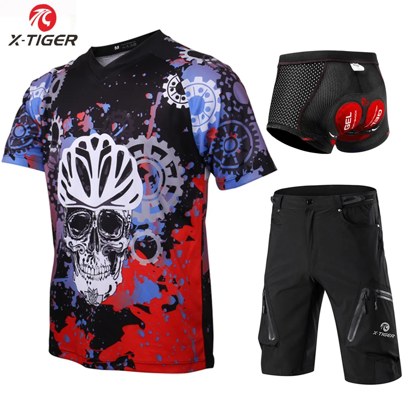 X-Tiger Pro, комплект для спуска на гору, дышащая велосипедная майка, Униформа, спортивная одежда, анти-УФ, велосипедные майки, велосипед, DH, рубашка для спуска на гору, комплект - Цвет: as picture