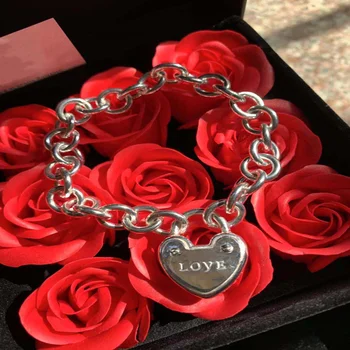

S925 Sterling Silver Trendy Bracelet Heart-Shaped Lock,High Quality 1:1 With Logo,Women Valentine's Day Gift Jewelry