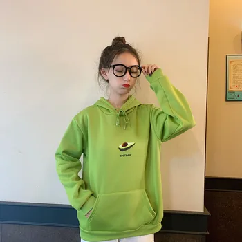 

Women Korean Fashion Fruit Print Hoodies Plus Plush Pullovers Female Long Sleeve Sweatshirt