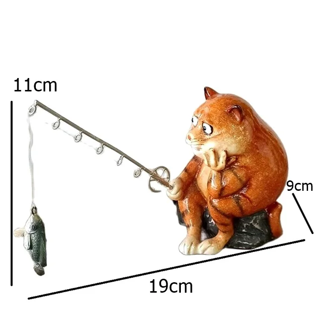 Cute Fishing Cat Miniature Fish Catching Figurine Relaxation