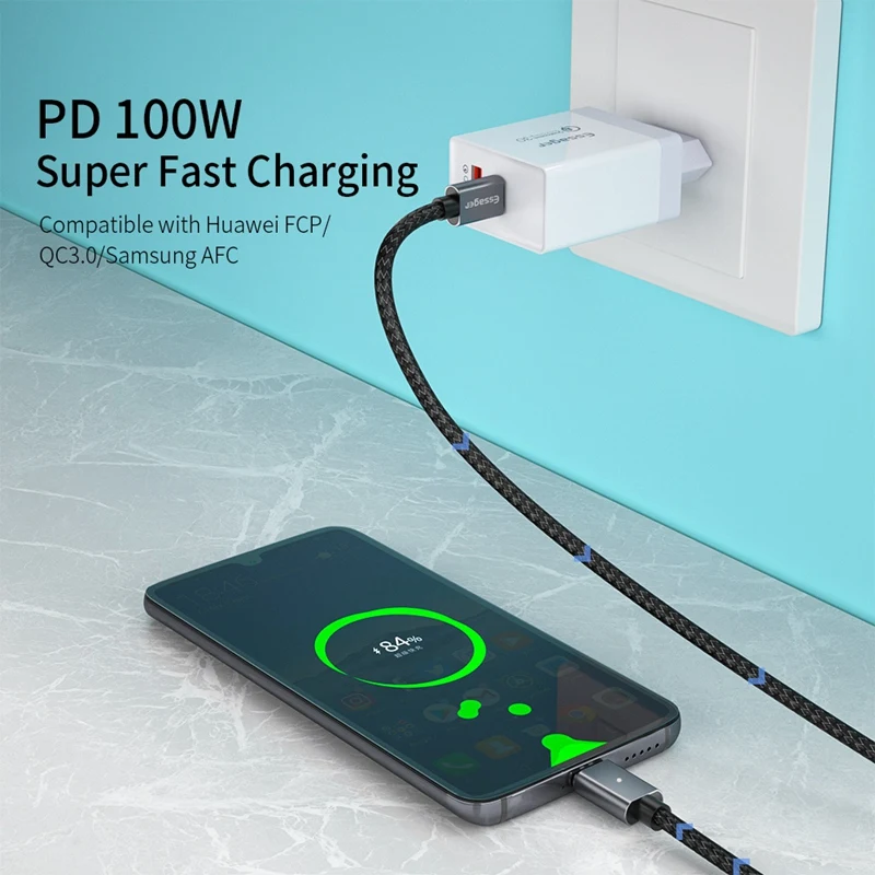 AABB-Essager usb type C-USB C кабель 100 Вт PD QC Quick Charge 4,0 3,0 для P30 Redmi K20 Pro type-C USB кабель