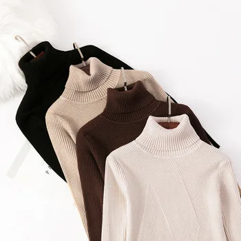 

Womens Turtleneck Sweaters 2019 Winter Tops All-match Feminino Pullover Jumper Elegant Knitted Sweater Pull Femme Dames