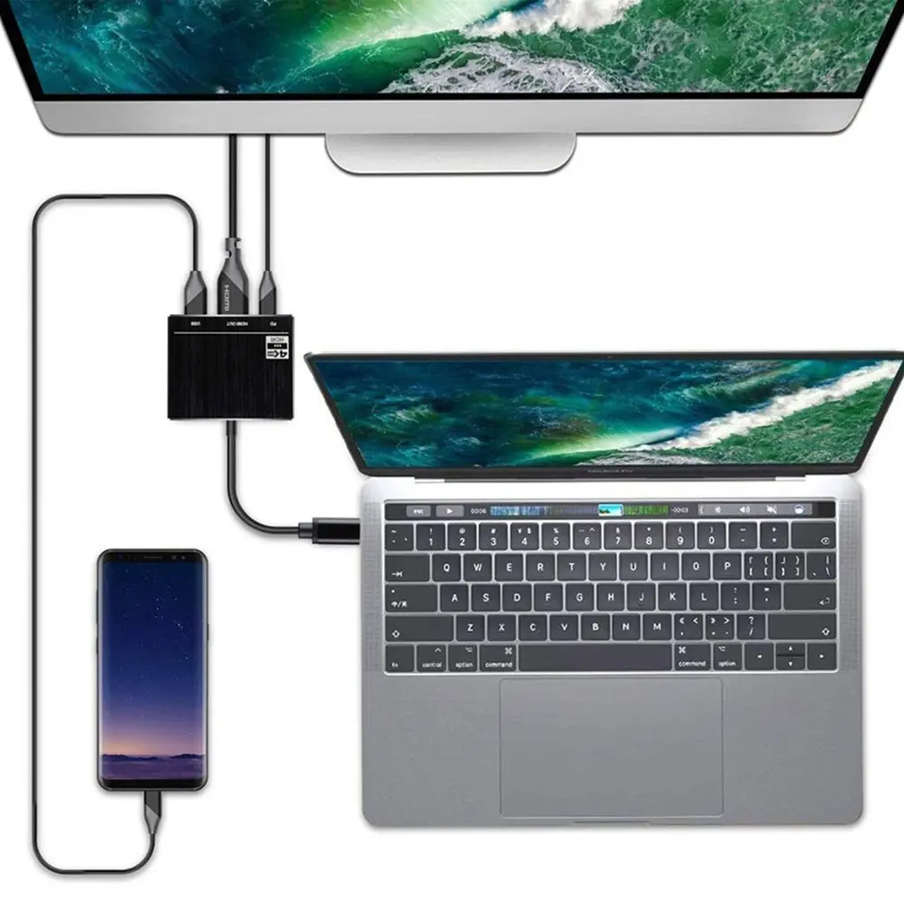 Кабель-Переходник USB C на HDMI адаптер 4K 3-в-1 Тип с разъемами типа C и HDMI мульти-Порты и разъёмы адаптер совместим для MacBook Pro для samsung