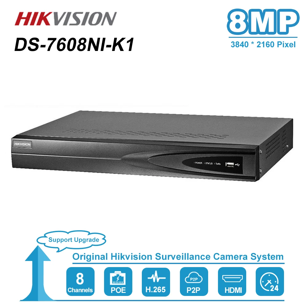 Hikvision встроенный 8CH NVR H.265 4K 8MP HDMI/VGA ONVIF Plug and Play сетевой видеорегистратор IP камера CCTV