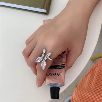 

RUIYI Women Stylish French Style AAA Zircon Rings For Female Wedding Luxury Jewelry 925 Real Sterling Hyperbole Butterfly Ring