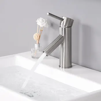 

Aquaterior® Modern Single Hole Bathroom Round Faucet Cold & Hot Water Tap for Under Mount Vessel Sink Nickel DIY