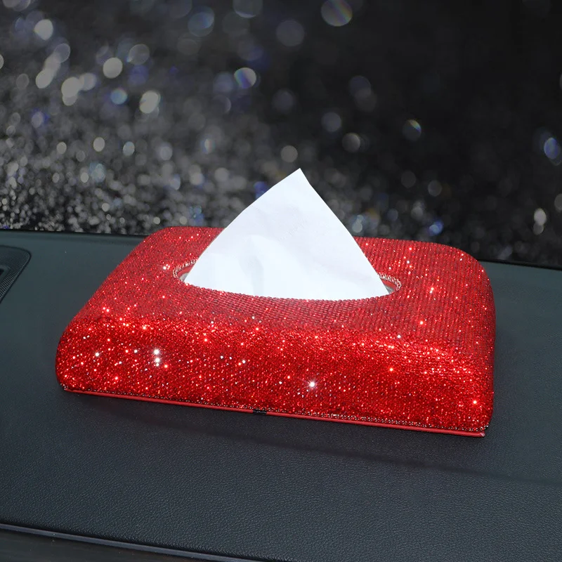 Luxury Red Rhinestone Diamante Car Steering Wheel Covers for Girls Crystal Auto Interior Accessories Tissue Holder Vent Clips - Название цвета: 1pc Tissue Box