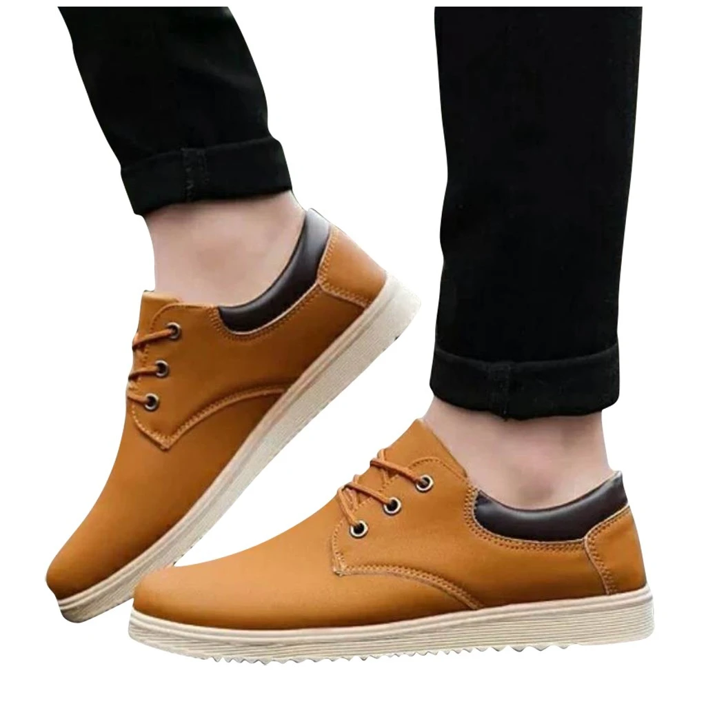 

SAGACE Autumn Spring Men Sneakers Breathable Boots Male Vintage Leather Solid Color Non-Slip Bottom Sneakers Retro Shoes 1213