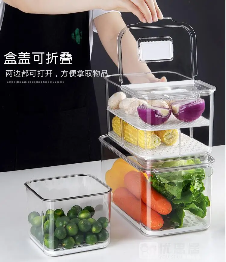 Прямоугольные, для хранения пищи коробка с крышкой акриловые Кухня Rangement контейнер со сливом органайзер для холодильника артефакты Пластик запечатанной коробке