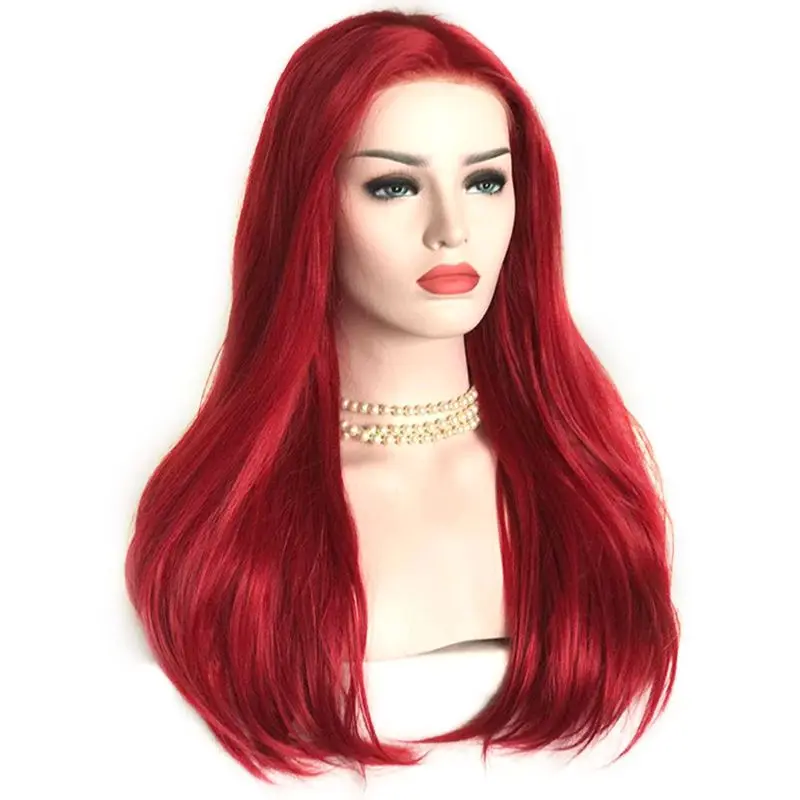 

Red Lace Front Wigs Long Synthetic Wig For Women Cosplay Heat Resistant Hair With Natural Hairline Part Freely 26 Inch X7YB