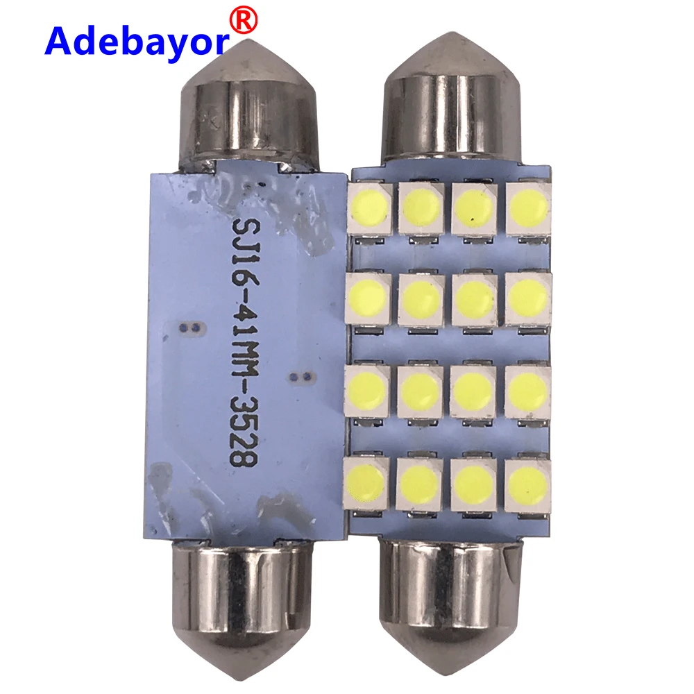 100X41 мм 1210 3528 16 SMD светодиодный белый автомобиль купол с фестонами интерьер Светильник лампы авто LED гирлянда для автомобиля номерного знака купол освещение на крыше автомобиля
