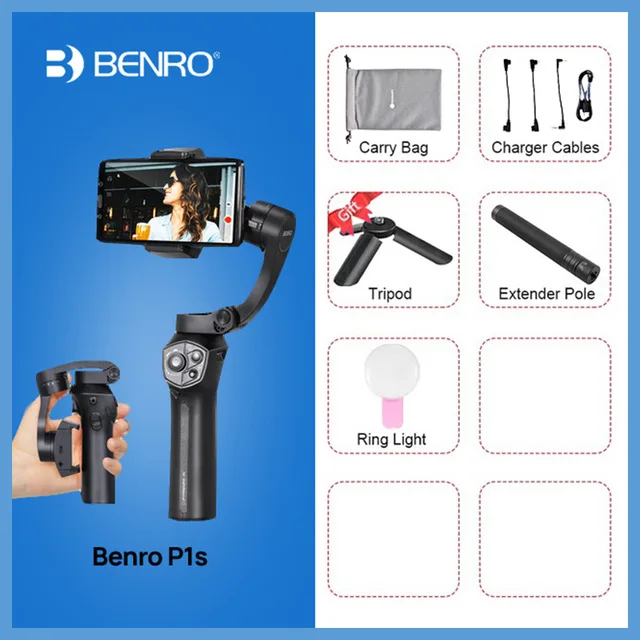 BENRO P1 3 оси смартфон Gimbals Ручной Стабилизатор для Gopro iPhone huawei XiaoMi Pk Snoppa Atom DJI Osmo mobile 3 2 - Цвет: Package15