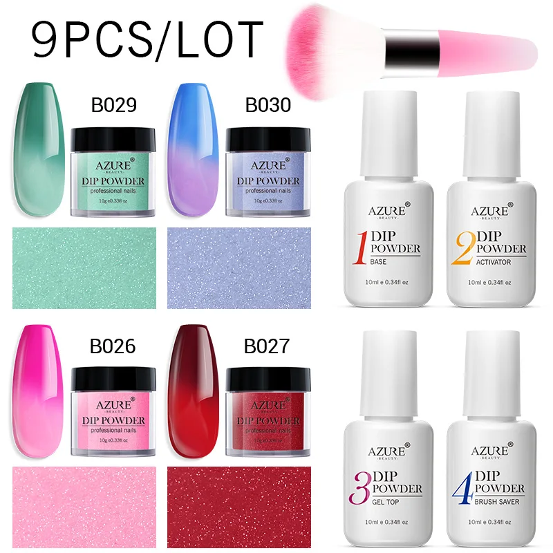 Azure beauty 9 шт./лот Dip блеск порошки для ногтей термальный Цвет блестящий порошок дизайн ногтей Dip порошки натуральный сухой без лампы лечения - Цвет: 9PCS 12
