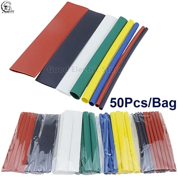 

50PCS/Bag Tubing Cable Sleeving Assorted Heat Shrink Tube Black Ratio 2:1 Polyolefin 8 Sizes Shinkable Wrap Sleeves Kit