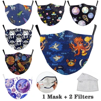 

Mask Can Be Installed Filter Dustproof Haze Adult Mask PM2.5 Black Mask Mouth Digital Printed Planet Cartoon Protective Personal