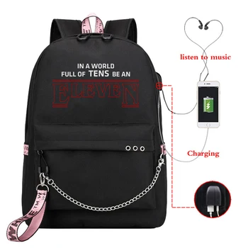 

ELEVEN USB Charging Girls Backpack Stranger Things Letter Design School Backpacks Fashion Women School Bags Travel Schoolbags