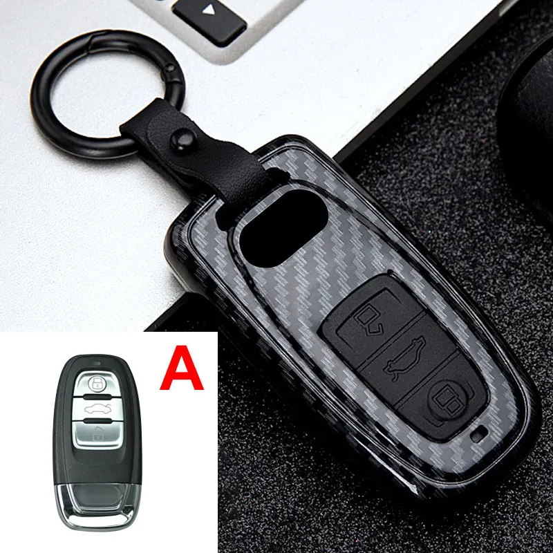 ABS+silicone Car Key Case Cover For Audi C6 A1 A3 C5 Q3 B6 B7 B8 A4 A5 A6 A7 A8 Q5 Q7 R8 TT S5 S6 S7 S8 SQ5 RS5 Accessories - Название цвета: A Carbon Black