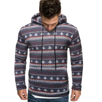 

UK Men's Warm Hoodie Hooded Sweatshirt Knitted Slim Coat Jacket Outwear Jumper Winter Sweater Christmas Trees Print New