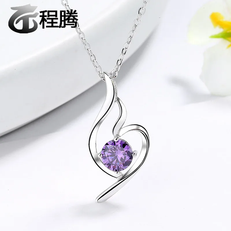 

S925 Silver Classic Heart Shape Necklace Women's Creative Soft Angel Wings Wing Pendant Feather Inlaid Zircon Pendant