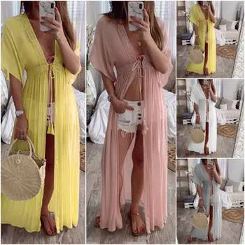 

Sexy Women Summer Perspective Bathing Suit Chiffon Bikini Cover Up Swimwear Beach Long Dress Beachwear Swimsuit Cover-Ups