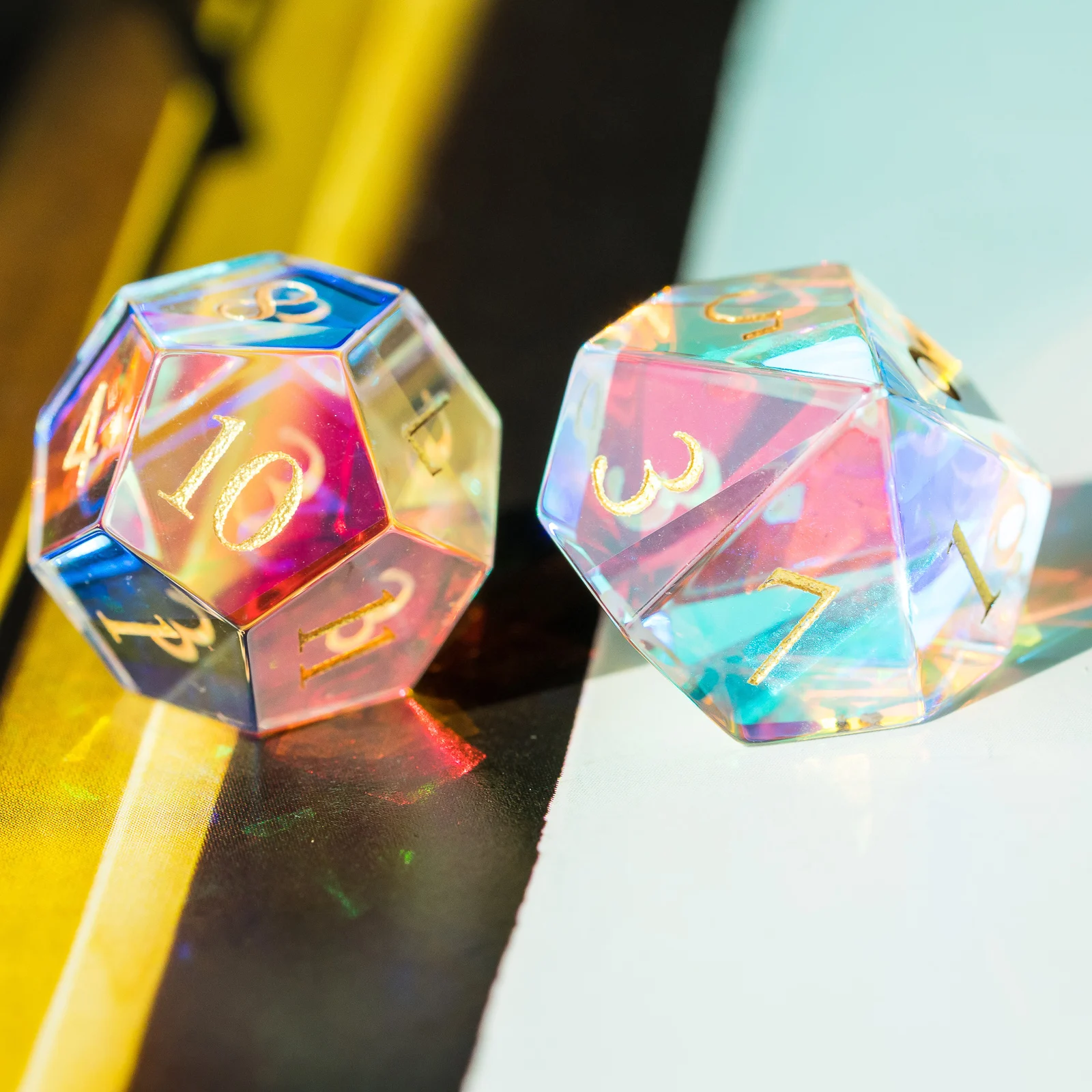Set of 7 Handmade Glass Dice 16mm Polyhedral Dice Set with Leather Box Gemstone Dices for Collection