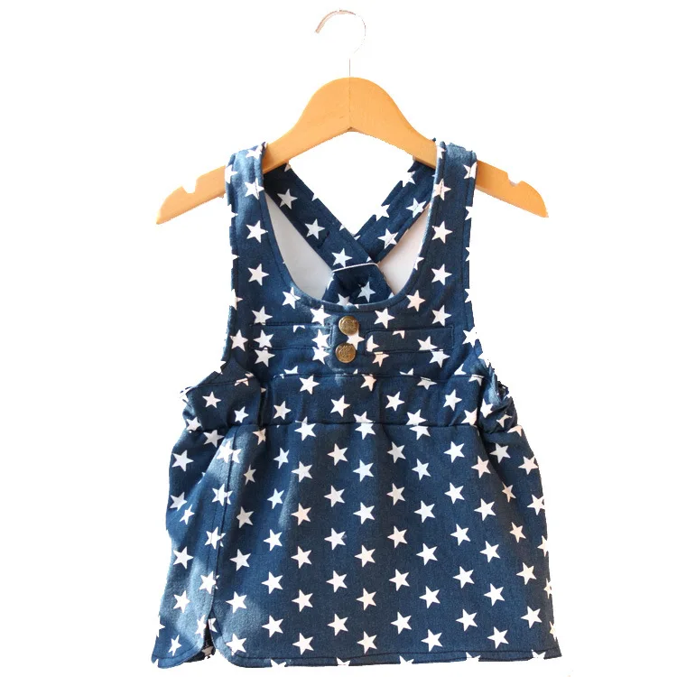 

* Not * Cotton Children Cowboy Strap Dress Korean-style Star Cowboy Skirt Children Shirt