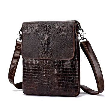 

Genuine Leather Men Casual Shoulder Shoulder Bag Cowhide Fashion Cross-body Bag Alligator Pattern Satchel Bag