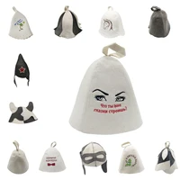 100% Natural Wool Felt Sauna Hat Russian Banya Cap Bath House Hat Head Protection Embroidered Leaves Pattern for Shower Unisex 1