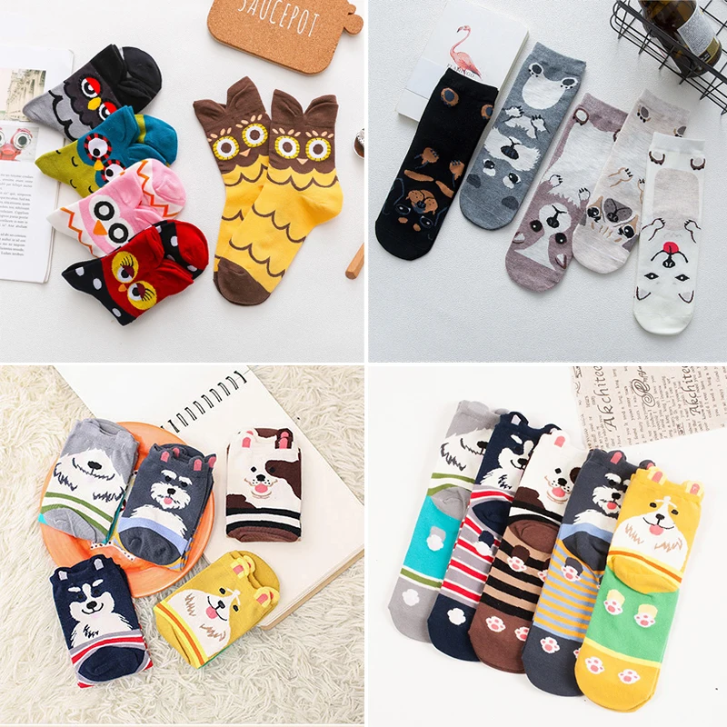 

Cartoon Women Socks 3D Owl Dog Socks Candy Colors Cute Cartoon Animal Sock Kawaii Girls ladies Halloween Meias Gift Casual Socks