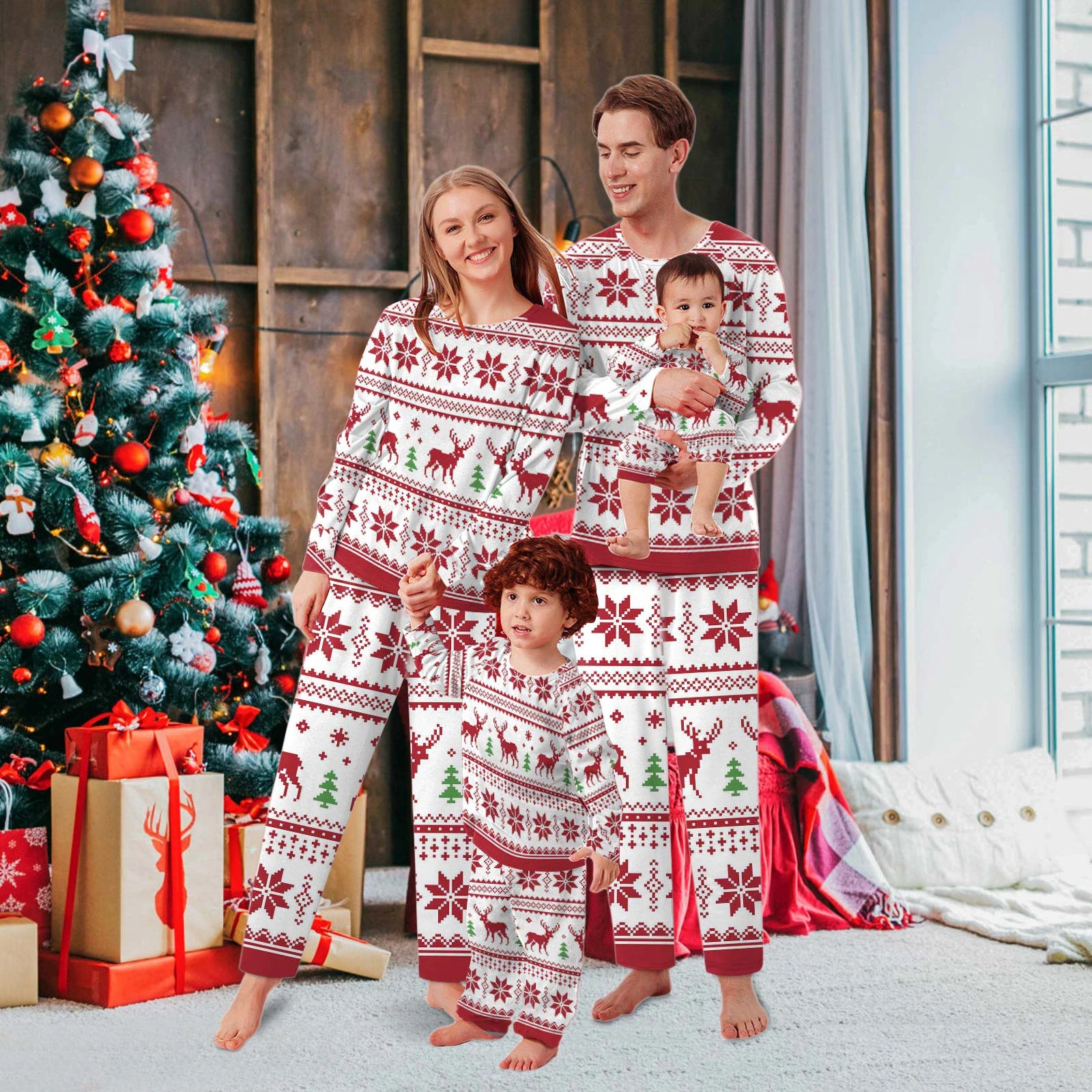 Pijamas de Navidad para otoño e trajes a juego a la moda para la familia, mamá, niña y niño, ropa de pijamas de Navidad 2021|Trajes iguales de familia|