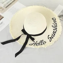 Плетеные шляпы от солнца, соломенная шляпа с черной лентой, шапки для женщин, летние пляжные уличные THJ99