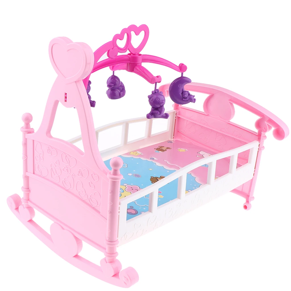 Assembly Dolls House Miniature Bed Colorful Baby Doll Cribs Cradle Toy for Mel-chan Baby Doll Furniture Toys Decoration