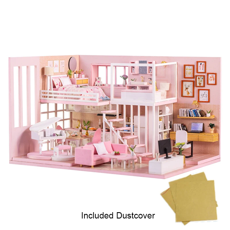 Новая мебель кукольный дом деревянный миниатюрный DIY кукольный домик набор мебели сборный Кукольный дом игрушки для рождества детский подарок для девочки - Цвет: K047 with dustcover