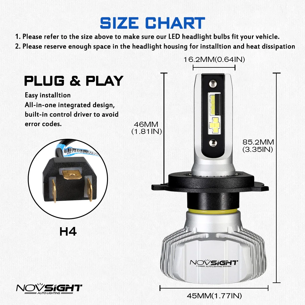 NOVSIGHT H4 9003 светодиодный головной светильник в комплекте для автомобилей H1/3/7 H11/13 9005 9006 двойной Hi/Lo Светильник лампы 10000лм 6500 К Белый супер яркий