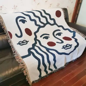 

Morden Art Abstract Woman Casual Blanket Carpet Decoration Soft Sofa Throw Cotton Linen Tapestry