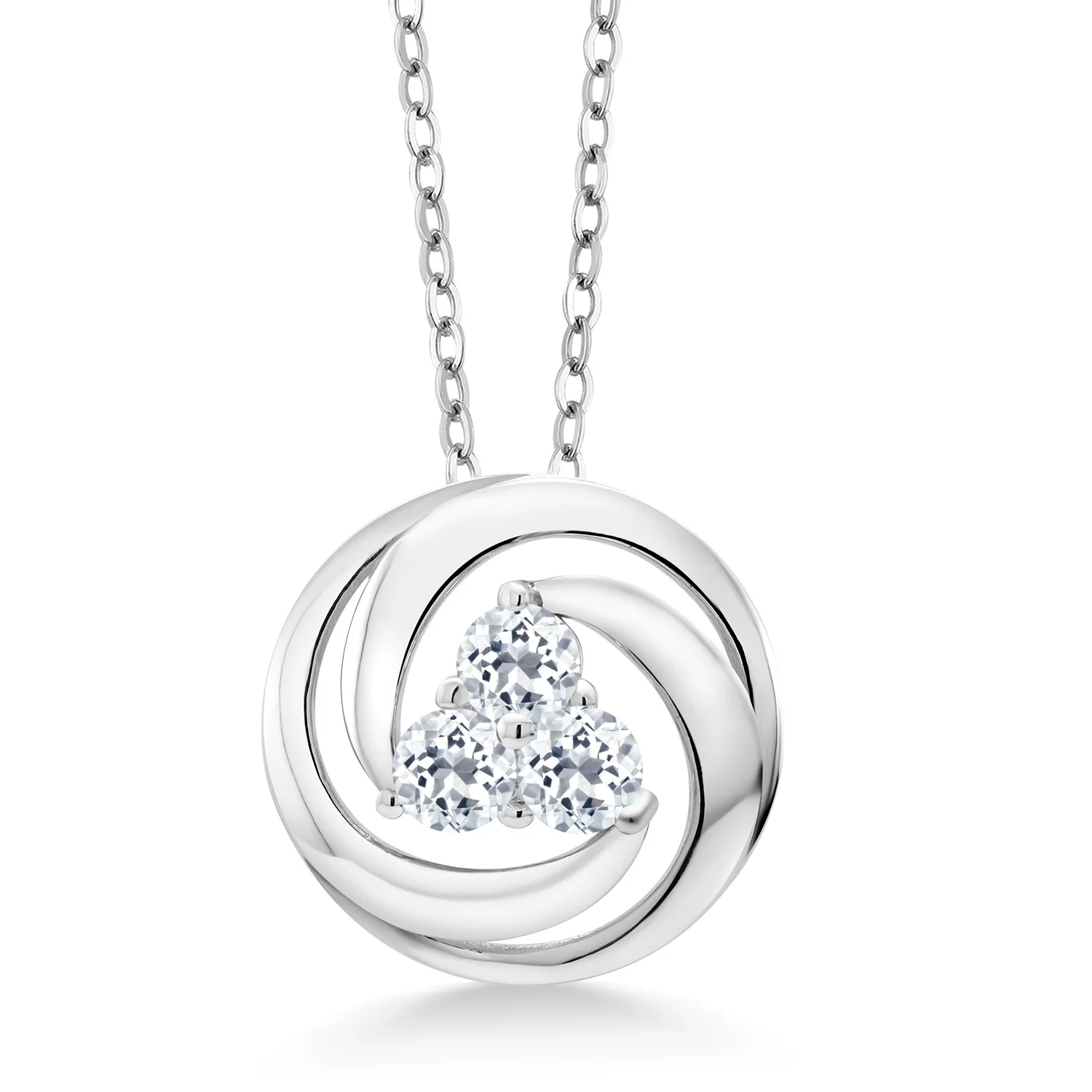 GemStoneKing 0.99Ct круглый натуральный белый топаз 925 пробы серебряный круглый кулон ожерелье для женщин с цепочкой хорошее ювелирное изделие подарок