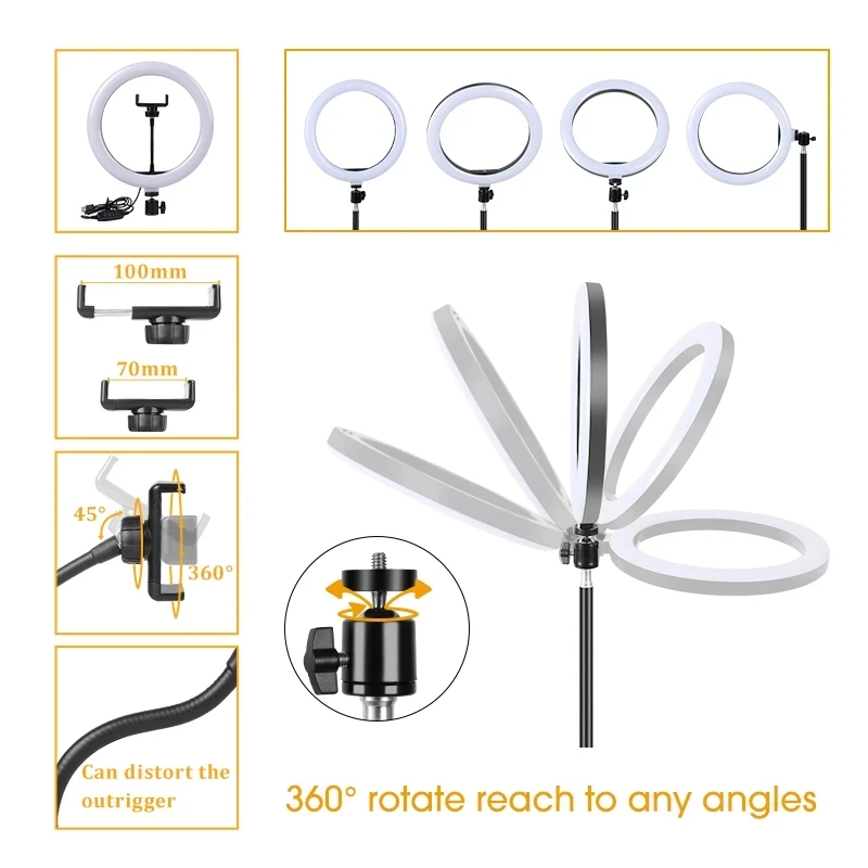 10 Inch LED Ring Fill Light Photography Lighting Selfie Tripod Stand Dimmable Ringlight for Makeup Live Streaming YouTube Light Stand Photographic Light Stand